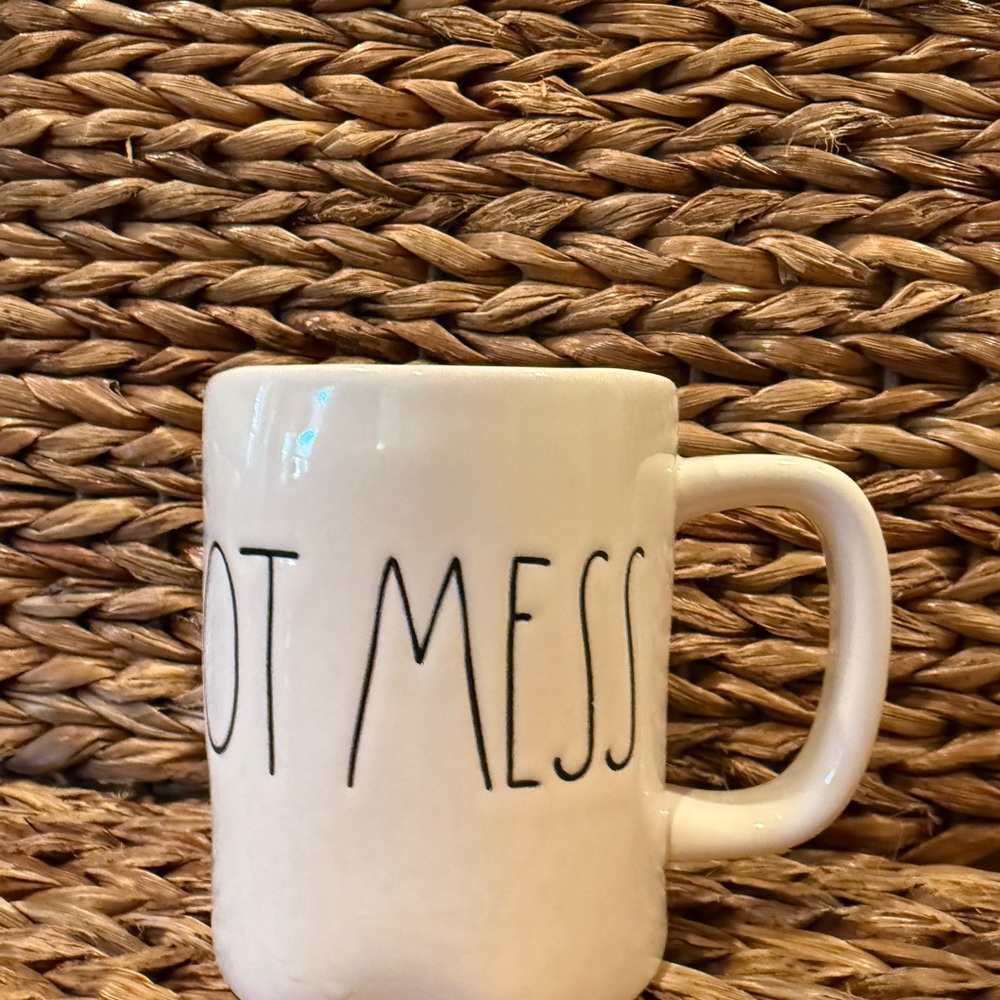 Rae Dunn White Ceramic Mug with 'Hot Mess' Text